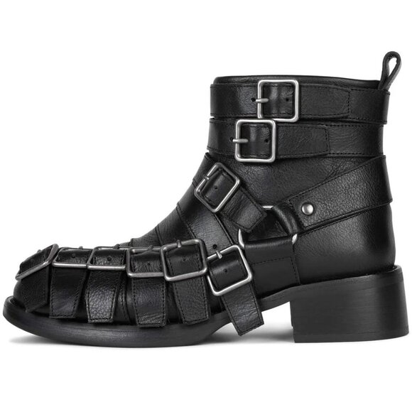Jeffrey Campbell Belted Up Boots Women Size 5.5 Black Multi-Strap Biker Inspired - Picture 4 of 6